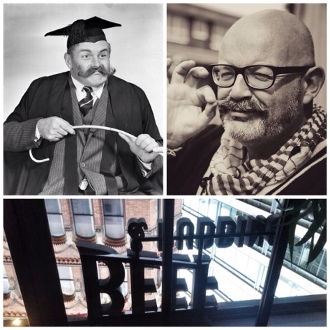 Joint owner David Mooney, comedy teacher Jimmy Edwards, the sign!