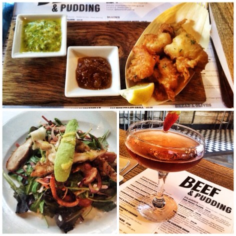 Monkfish cheeks, chicken salad, strawberry and vanilla fizz