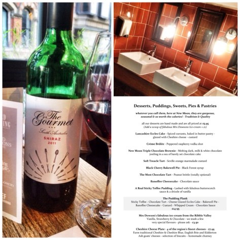 Wine, even the gents are nice, desert menu