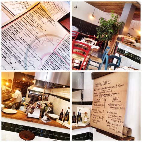 Menu, colourful chairs, the kitchen, the specials roll