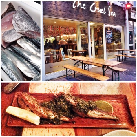 mackerel waiting to be cooked, the frontage. The cooked mackerel.