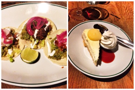 The sliders and cheesecake